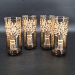 4 Vintage Libbey Franco Wheat Water Glass Tumbler Smokey Amber Mid-Century MCM