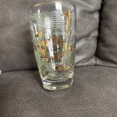 1950’s Libbey Marine Life Tumbler Glass w Green Texture & Gold Seahorses