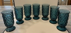 Set of 7 Vintage Indiana Colony Whitehall Riviera Blue 5” Tumbler Glasses Cubist