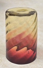 Victorian Cranberry To Amber Swirl Art Glass Tumbler Hand Blown 3 3/4″