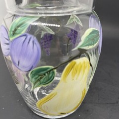 Hand Painted Tumble Up Glass Bedside Carafe & Glass Set Pears, Plum & Grapes