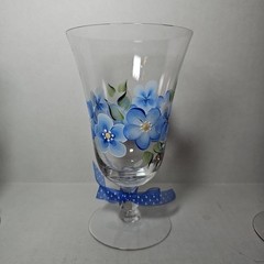 Set Of 4 Hand Painted Champagne Or Wine Glasses Floral With Ribbon