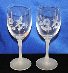 Vtg Water Wine Goblet Hummingbird by AVON Lead Crystal Frosted Stem Base Set of2