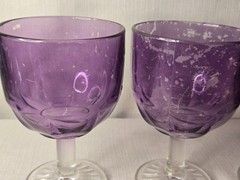 Vintage Purple Glass Thumbprint Goblet Glasses Set Of 3