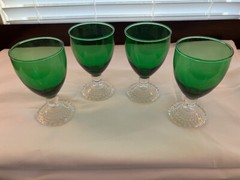 Bubble Foot Green by Anchor Hocking -Four Vintage Depression Glass Water Goblets
