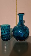 Antique Bohemian Moser Original Blue Enameled Tumble Up Set, 19th Century SIGNED