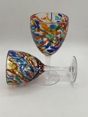 Pier 1/Murano Style Wine Goblet Glasses Confetti Splatter Art Lot Of 2