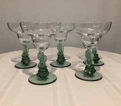 Set of 5 Cristal D’Arques Green Stemmed Margarita Glasses Siesta Man