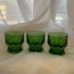 Vintage Mosser Glass Emerald Green Georgian Honeycomb 3 inch Tumblers – Set of 3