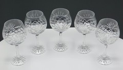 Zawiercie Crystal Wine Glasses Monika-3 Set/5 Cut Criss-Cross & Fan Design 