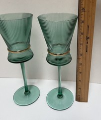 Crofton Ribbed Green Wine Glasses Goblets Gold Rim.