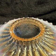 Dugan Marigold Peach Opalescent Carnival Glass Floral Bowl Ruffled Edged