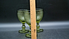 3 Ivima Diamond Point Vista Alegre Green Olive Wine Water Glass 6.5″ 8 oz. MCM