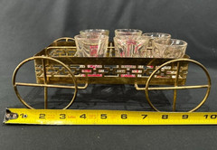 Vintage Culver Gold Tone Metal Shot Glass Caddy 8 Section Caddy W/6 Shot Glasses