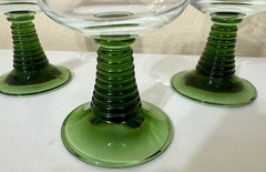 3 French Luminarc Ribbed Beehive Stem Wine Glass Flower Floral 4.25” Vintage