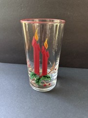 Vintage Christmas MCM Holly Candle Drinking Glasses Tumblers Set (7) Drinkware