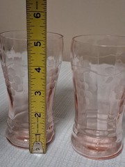 Vintage Pink Depression 2 Of Each Size Glasses With Floral Etching – Set Of 6