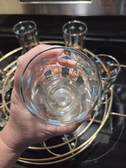 Anchor Hocking Green Turquoise 22K Gold Glasses With Stand 5 1/2″ Highball…