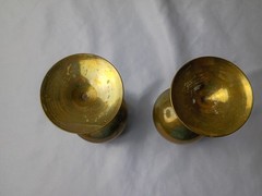 Vintage Brass Goblet Set Ornate Etched Chalice Cups Pair Decorative