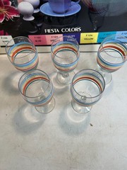 FIESTA VINTAGE 5 FOOTED GLASSES WITH RARE COLOR PATTERN