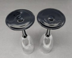 Set of 4 Vintage Fluted Champagne Glasses With Clear Tops And Black Stems