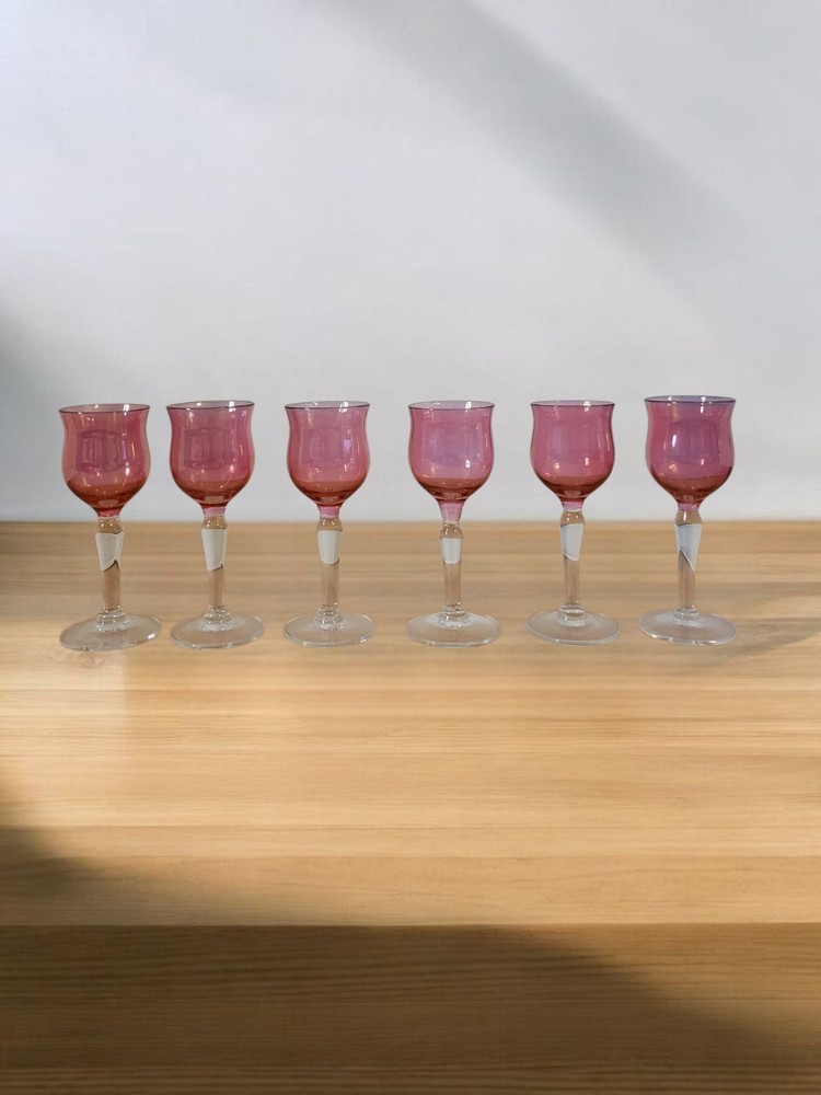 Vintage Rose Lustre Cordial Glasses Set of 6 West Virginia Glass Specialty.