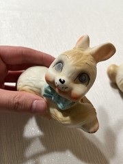 Set Of 2 Rare Mcm Vintage Ceramic Bunnies With Glittery Bows 4 “W X 3” H OBO
