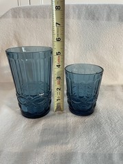 Vintage Mosser Wright Blue Eye Winker Juice Glass 4” & Tumbler Glass 5.5” Set