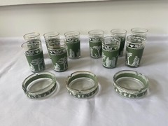 Jeannette Grecian Green Hellenic Juice Glasses Cups & Ashtrays 5 Oz Vintage 10