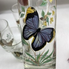Vintage Mid Century Butterfly Wildflower Glasses Set 5 (12 Oz)