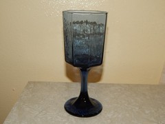 1 Vintage Libbey Facets Textured Blue Wine Glass Goblet Octagon Mid Mod Stemware