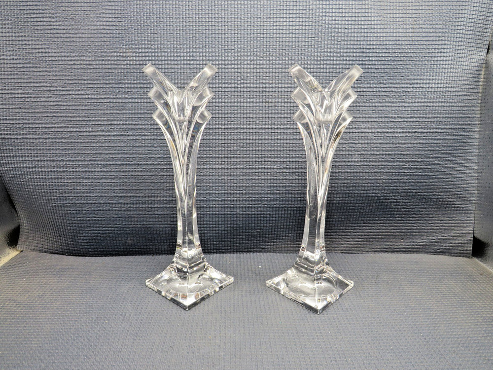 Mikasa Crystal Deco Pattern Set of 2 Candlesticks 9 3/8″ tall