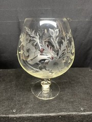 A Brilliant Art Deco Large Clear Glass Brandy Snifter/Pitcher Floral Etched