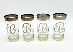Vintage MCM Monogram Dorothy Thorpe Silver Band 12 Oz Tumbler Initial Letter «B»