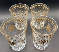 4 MCM Pasabahce Turkey Handpainted Gold Flowers 8 Oz Juice Glasses, 4 3/8,” EUC