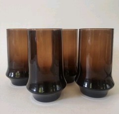 Set of 4 Vintage Libbey Tawny Impromptu Large Brown Flat Tumbler 5 1/2″ 16 oz.