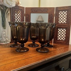 5 Vintage Imperial Glass Old Williamsburg Brown Water Goblets 1970’s EUC