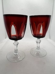 2 vintage Cristal d’Arques-Durand Gothic Ruby Red Clear Water Goblet glass