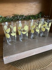 Set of 4 Vintage 16 oz Libbey Tumbler Glasses Lemon 🍋 Slices Made in USA ~NICE~