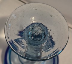 Mexican Hand Blown Margarita Glass Aqua & Applied Cobalt Stripe 6.25″ T 8 oz