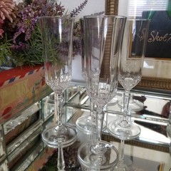 Mixed Lot of 4 Anchor Hocking Legacy Pattern Crystal Water Goblet & Champagne