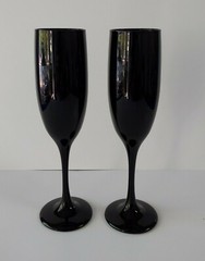 Vintage Libbey Black Cobalt Blue Champagne Flutes Wine Glasses Set Of 2