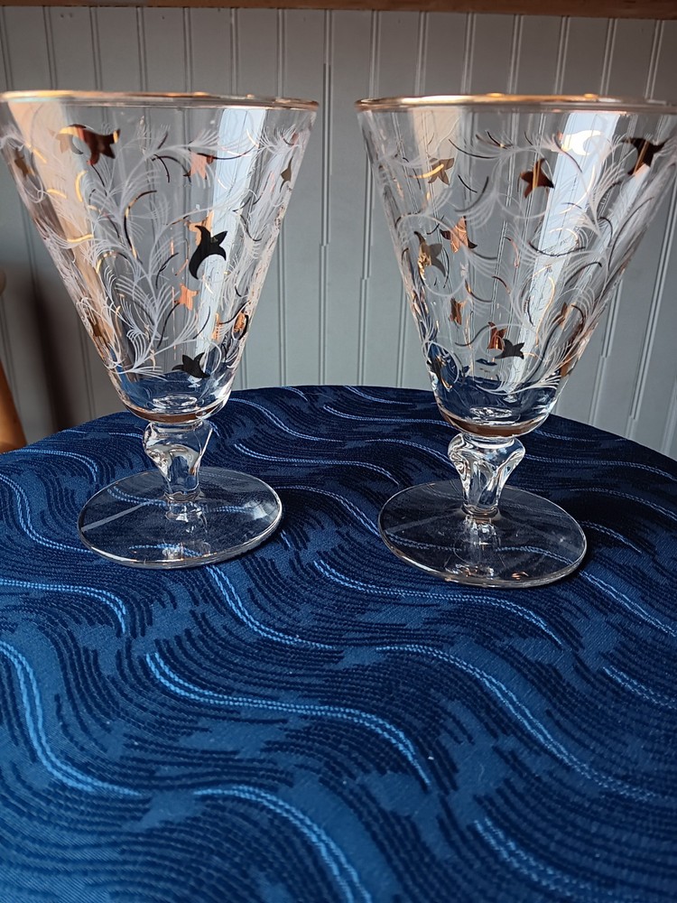VTG 1950s Libby Royal Fern Hostess Coctail Glasses Set Of 2