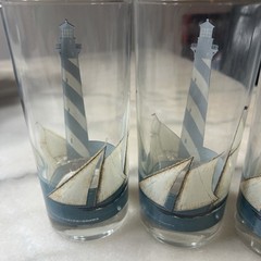 David Carter Brown By The Sea Highball Glass Set Nautical Lighthouse Four-Piece