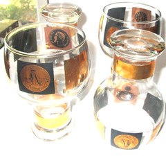 Vintage Federal Glass Cera Beer Goblets Black & Gold Coins Set of 4