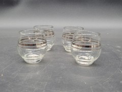 Set of 4 Retro Vintage Mid- Century Clear & Silver Stripe Roly Poly Cocktail Gla