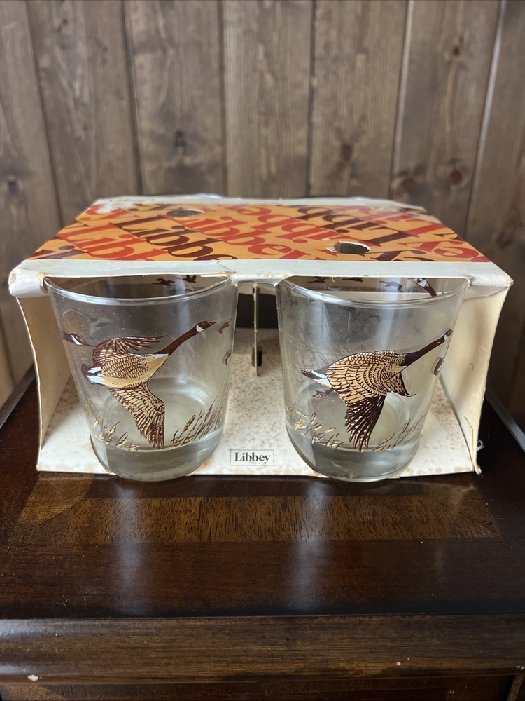 4 Vintage Libbey Canadian Geese Tumblers – Sets of 4 – Hunting Barware NOS NEW