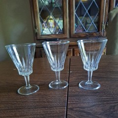 3 Vintage Italian Wine Goblets 5″ Clear Glass Faceted Stem Italy