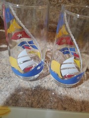 RARE Set of 2 Nautical Drinking Glasses/Tumblers Flags Sun Sailboat Waves 16oz