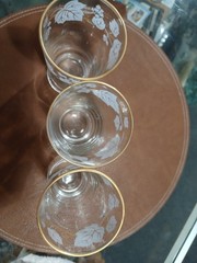 3 vintage Libbey MCM «Ivy Bower» Frosted Grape Leaf glasses with gold trim